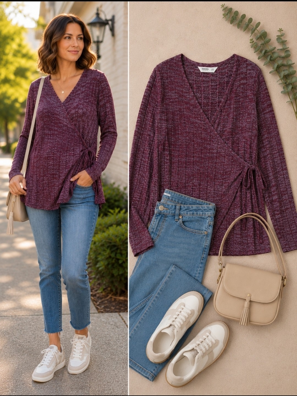 Soft Wrap Maternity Top L Nursing Postpartum Burgundy Cozy Sweater Breastfeeding